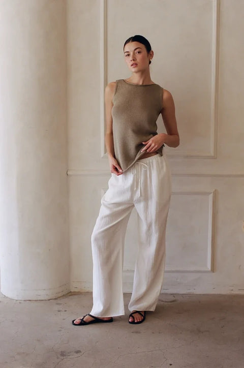 Knit Sweater Ramie Cotton See Through Tank Top Moss