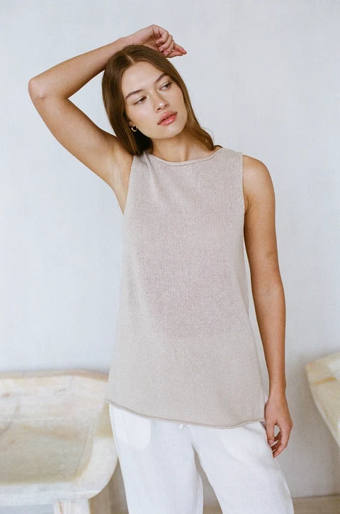 Knit Sweater Ramie Cotton See Through Tank Top Natural
