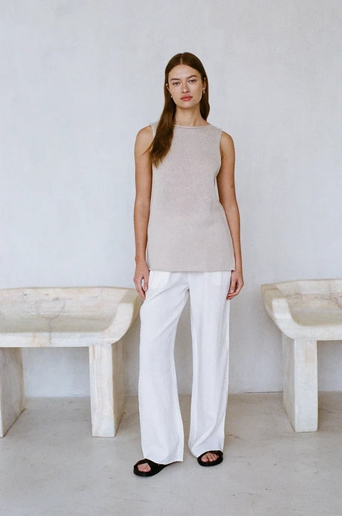 Knit Sweater Ramie Cotton See Through Tank Top Natural