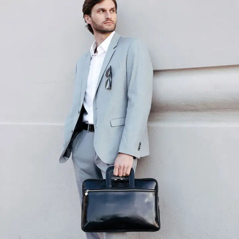 Leather Briefcase Laptop Bag - Brave New World Black
