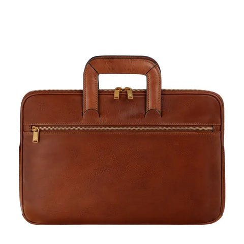 Leather Briefcase Laptop Bag - Brave New World Cognac