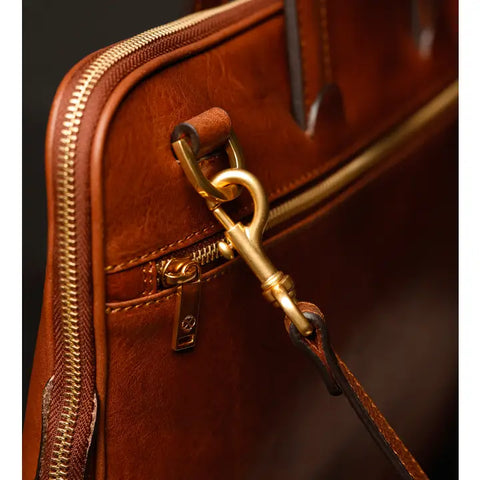 Leather Briefcase Laptop Bag - Brave New World Cognac