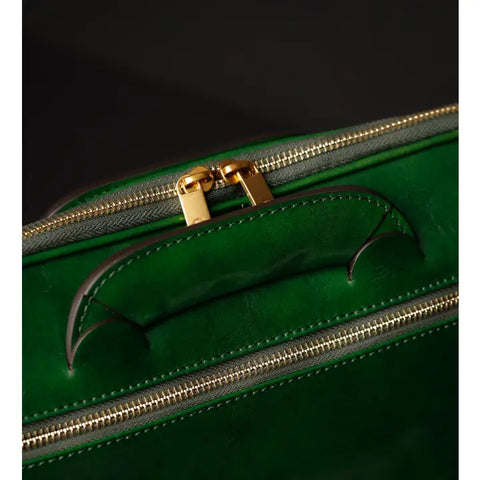 Leather Briefcase Laptop Bag - Brave New World Green