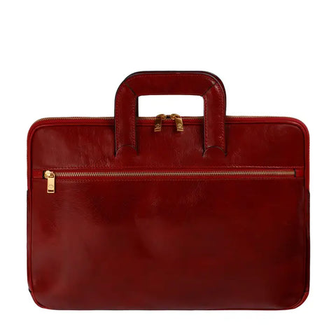 Leather Briefcase Laptop Bag - Brave New World Red