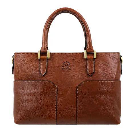 Leather Handbag Shoulder Bag - Camilla Cognac Brown Matte