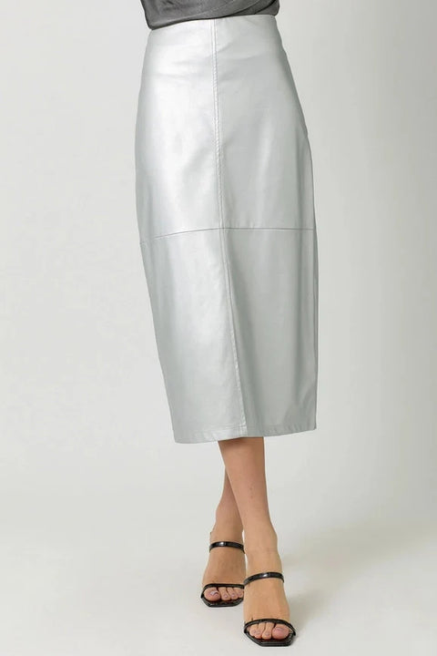 Leather Midi Skirt - Silver