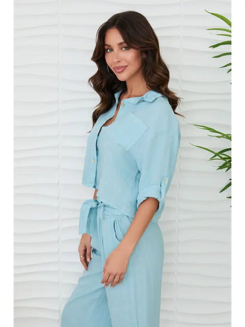 Linen Button Up Top with Front Pocket