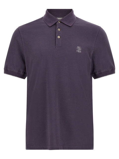 Brunello Cucinelli Purple Logo Embroidery Polo Shirt