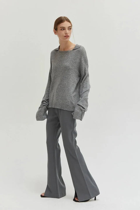 Maline Cashmere Softened Collared Sweater Top H.GREY