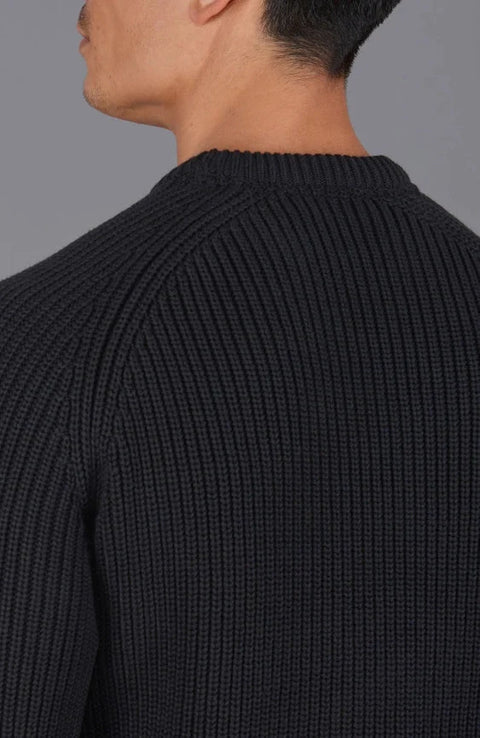 Mens Cotton Fisherman Rib Knit Jumper Black