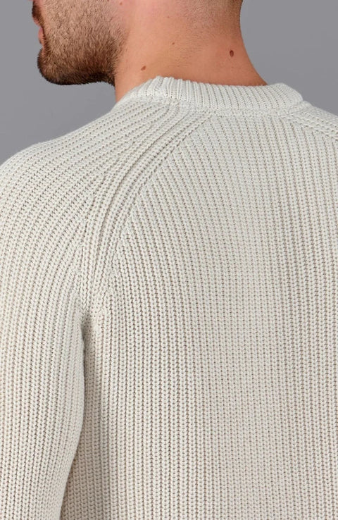 Mens Cotton Fisherman Rib Knit Jumper Ecru