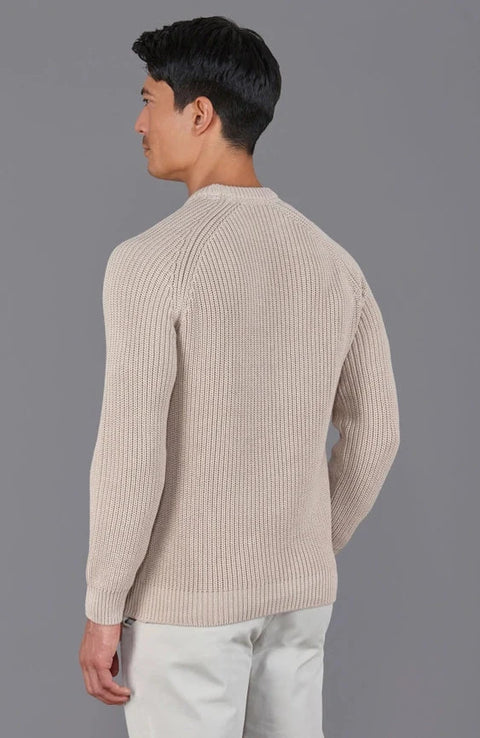 Mens Cotton Fisherman Rib Knit Jumper Linen