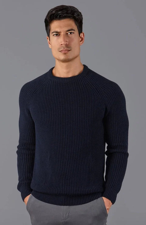 Mens Cotton Fisherman Rib Knit Jumper Navy