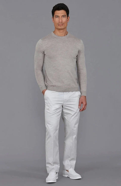 Mens Extra Fine Merino Wool Crew Neck Jumper Barley