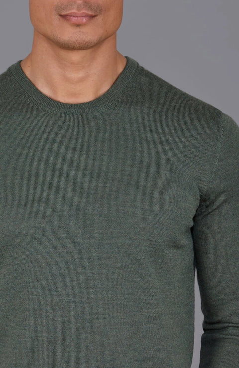 Mens Extra Fine Merino Wool Crew Neck Jumper Khaki