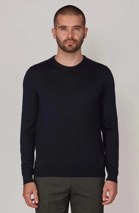 Mens Extra Fine Merino Wool Crew Neck Jumper Navy