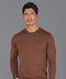 Mens Extra Fine Merino Wool Crew Neck Jumper Oak Brown