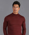 Mens Extra Fine Merino Wool Mock Turtleneck Jumper Burgundy