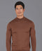 Mens Extra Fine Merino Wool Mock Turtleneck Jumper Oak Brown