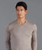 Mens Extra Fine Merino Wool V-Neck Jumper Hessian