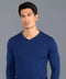 Mens Extra Fine Merino Wool V-Neck Jumper Indigo