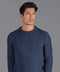 Mens Fisherman's British Wool Cable Jumper Denim Blue