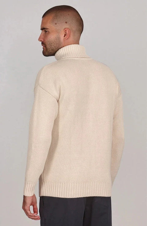 Mens Heavyweight Cotton Submariner Roll Neck Jumper Ecru