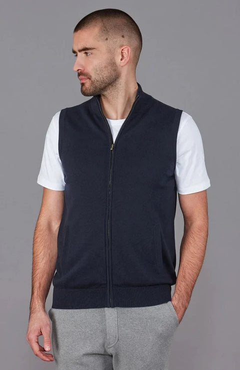 Mens Lightweight 100% Cotton Zip Through Gilet Navy