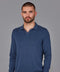 Mens Lightweight Cotton Buttonless Polo Shirt Blue Melange