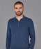 Mens Lightweight Cotton Zip Neck Polo Shirt Blue Melange