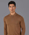 Mens Lightweight Cotton Zip Neck Polo Shirt Camel