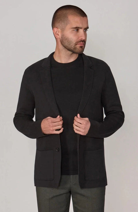 Mens Lightweight Mercerised Cotton Knitted Blazer Black