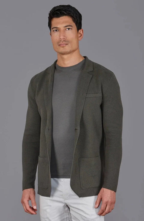 Mens Lightweight Organic Cotton Linen Knitted Blazer Olive