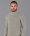 Mens Midweight Cotton Roll Neck Cable Jumper Fawn