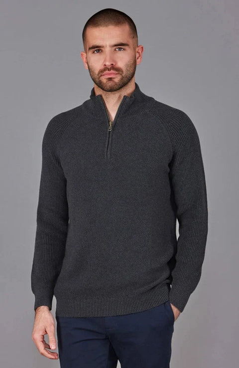 Mens Midweight Cotton Zip Neck Jumper Anthracite Grey