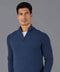Mens Midweight Cotton Zip Neck Jumper Blue Melange