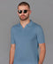 Mens Ultra Fine Cotton Buttonless Polo Shirt Bluestone