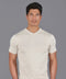Mens Ultra Fine Cotton High V Neck Knitted T-Shirt Birch