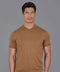 Mens Ultra Fine Cotton High V Neck Knitted T-Shirt Camel