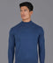 Mens Ultra Fine Cotton Mock Turtle Neck Jumper Blue Melange