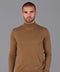 Mens Ultra Fine Cotton Mock Turtle Neck Jumper Camel