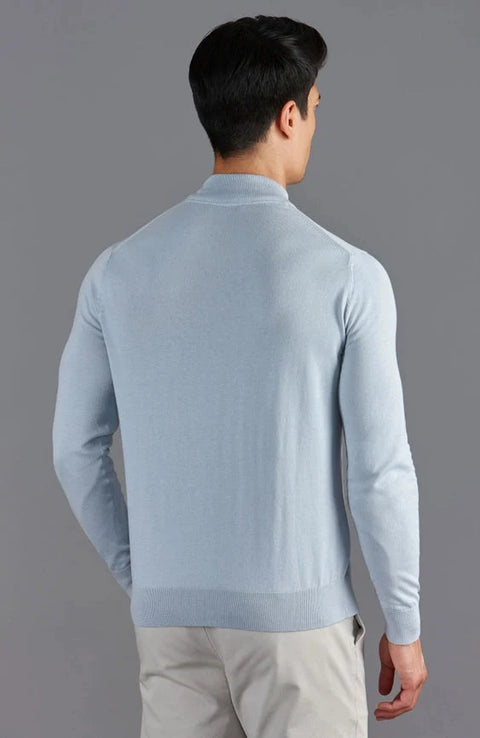 Mens Ultra Fine Cotton Mock Turtle Neck Jumper Chalk Blue