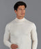 Mens Ultra Fine Cotton Mock Turtle Neck Jumper Ecru
