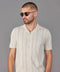 Mens Ultra Fine Cotton Open Knit Cuban Collar Shirt Ecru