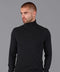 Mens Ultra Fine Cotton Roll Neck Jumper Black
