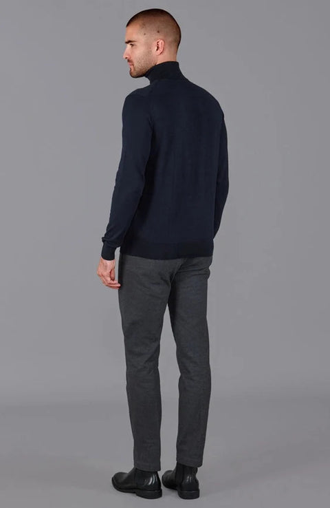 Mens Ultra Fine Cotton Roll Neck Jumper Navy