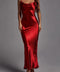 Open Back Cowl Satin Slip Maxi Dress Metallic Red