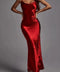 Open Back Cowl Satin Slip Maxi Dress Metallic Red