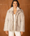 Mid-Length Belted Beige Tiger-Striped Faux Fur Jacket