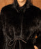 Mid-Length Belted Jacket with A High Faux-Fur Collar